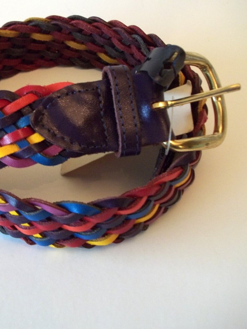 Nan Lewis Genuine Leather Ladies Multicolor Braided Woven Belt S/M Guatemala NWT